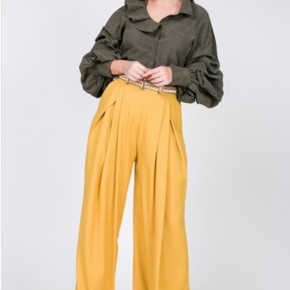 Elegant Yellow Wide-Leg Pants